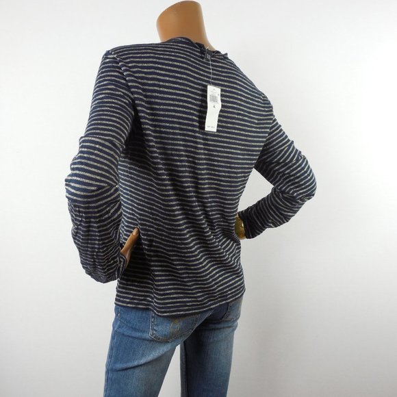 LAUREN Top XL Navy/Gold Striped Shirt NWT Casual Party Blouse Long Sleeves - Picture 6 of 9